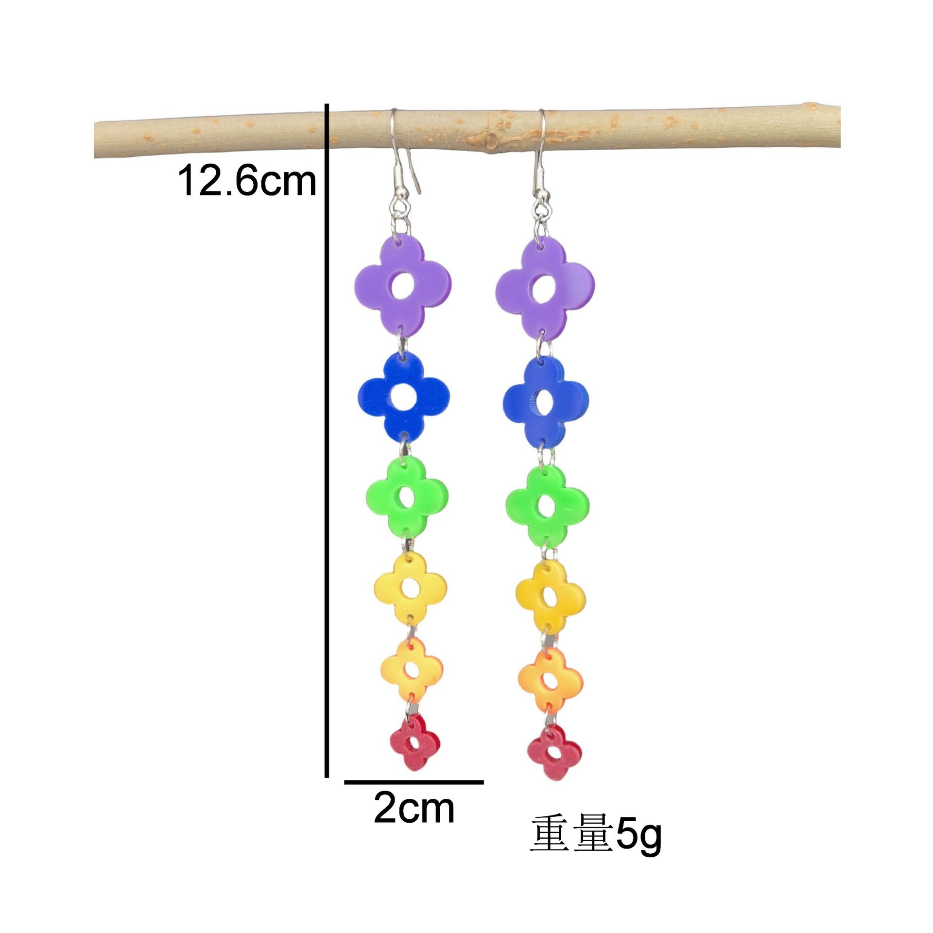 Wholesale Rainbow six-color acrylic tassel heart flower arrow earrings